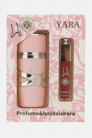 Cofanetto Regalo Yara by Lattafa – Profumo Arabo Donna Eau de Parfum 30 ml + Lip Gloss 4 ml – Set Elegante in Confezione Rosa, Fragranza Orientale Floreale
